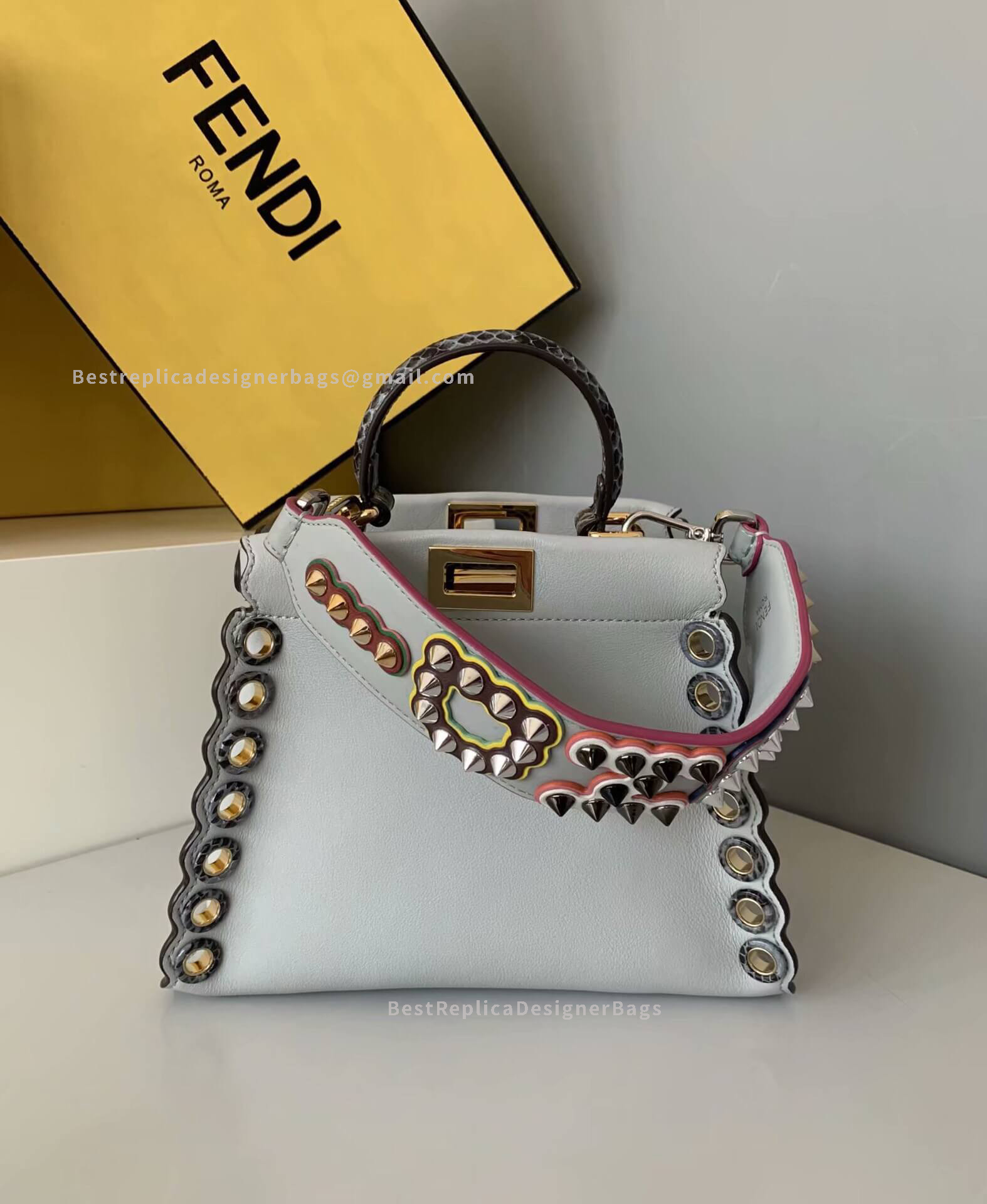 Fendi Peekaboo Iconic Mini White Leather Bag 8106S